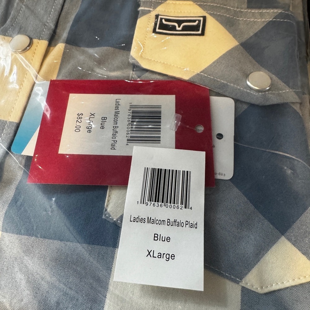 Kimes‎ Ranch Malcom Buffalo Plaid Pearl Snap Shirt Women's XL Blue Landman NEW - Picture 3 of 10